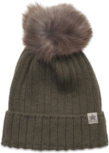 Hat Knit W. Alpaca Pompom Accessories Headwear Hats Winter Hats Kakigrønn Huttelihut*Betinget Tilbud