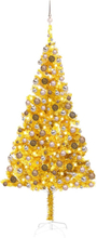 vidaXL Plastgran med LED och julgranskulor guld 240 cm PET