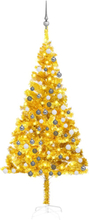 vidaXL Plastgran med LED och julgranskulor guld 180 cm PET