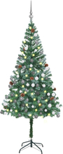 vidaXL Kunstig juletre med LED og kulesett og furukongler 180 cm