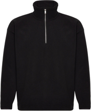 Relaxed Fleece Troyer Tops Sweatshirts & Hoodies Fleeces & Midlayers Black Tom Tailor