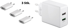 USB Hurtigoplader Dobbelt til Stikkontakt - Pakke med 3 stk