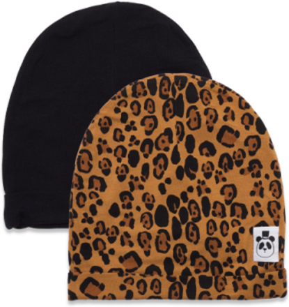 Basic Leopard Beanie 2-Pack Accessories Headwear Hats Beanies Multi/mønstret Mini Rodini*Betinget Tilbud