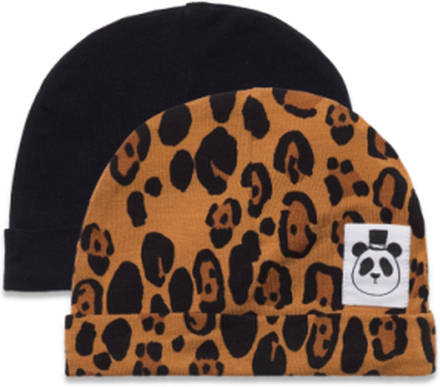 Basic Leopard Baby Beanie 2-Pack Accessories Headwear Hats Beanies Multi/mønstret Mini Rodini*Betinget Tilbud
