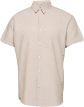Slhregnew-Linen Shirt Ss Classic Kortermet Skjorte Beige Selected Homme*Betinget Tilbud