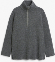 Long half zip knit sweater - Grey