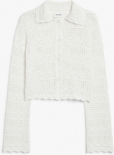 Long sleeve crochet look top - White