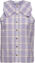 Seersucker Check Sleeveless Shirt Bluse Ermeløs Multi/mønstret Ganni*Betinget Tilbud