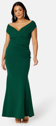 Goddiva Curve Bardot Pleat Maxi Dress Emerald 50 (UK22)