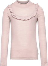 T-Shirt Wool Ruffle Ls Tops T-shirts Long-sleeved T-Skjorte Pink Wheat