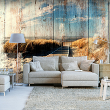 Zelfklevend fotobehang - Uitzicht op Strand op Hout , Premium Print