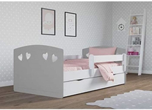 Grå barnsäng med madrass medföljer 80x180cm med säkerhetsbarriär, låda och lamellbotten - för flickor - 180x80cm - Grå