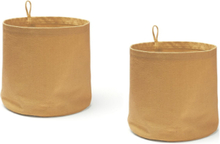 Storage Textile Cylinder 2Pcs Brown Home Kids Decor Storage Storage Baskets Gul Kid's Concept*Betinget Tilbud