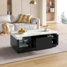 HONGYA soffbord i raffinerad marmor, smidigt soffbord Funktionell design för glaslådor och hyllor, elegant och avslappnad