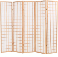 vidaXL Sammenleggbar romdeler 5 paneler japansk stil 200x170 cm naturell