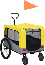 vidaXL 2-i-1 sykkeltilhenger og joggevogn for kjæledyr gul og grå