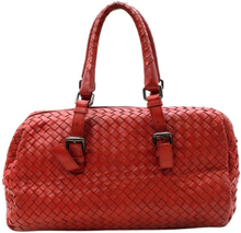 Pre-eide Bottega Veneta Red Intrecciato Leather Boston Bag