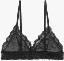 Lace & mesh triangle bra - Black