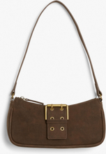Faux leather hand bag with buckle - Brown