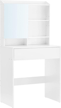 Rootz Sminkbord - Kosmetikbord - Öppna fack - Spegel - 1 låda - Justerbara hyllor - Vit - Bearbetat trä - 70 x 40 x 136 cm