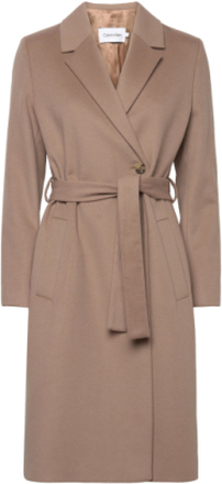 Essential Wool Wrap Coat Outerwear Coats Winter Coats Beige Calvin Klein