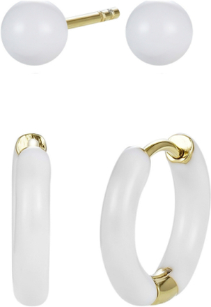 Enamel Duo Earring White/Gold Accessories Jewellery Jewellery Sets Hoops Hvit Bud To Rose*Betinget Tilbud
