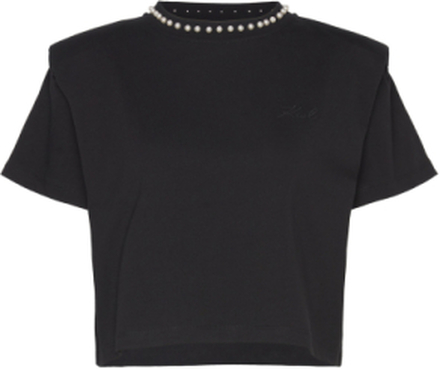 Embellished Padded T-Shirt T-shirts & Tops Short-sleeved Svart Karl Lagerfeld*Betinget Tilbud