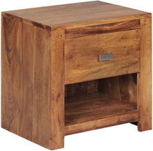 Rootz sängbord av massivt sheeshamträ 40 x 40 x 30 cm - Nattbyrå brun med 1 låda och 1 förvaringsfack - Sängskåp i lantlig stil av äkta trä