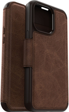 Otterbox - iPhone 15 Pro Max - Strada Case leren bookcase hoesje - Bruin + Lunso Screenprotector