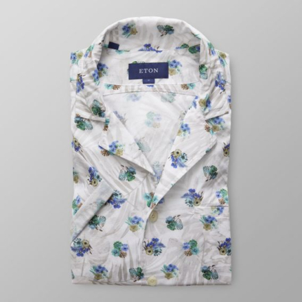 Eton Slim fit Vit blommönstrad resortskjorta