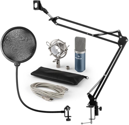 MIC-900BL USB mikrofonset V4 kondensatormikrofon mikrofonskydd mikrofonarm blå