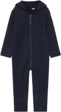 Pram Suit Ears Soft Wool Jumpsuits Fleece Outerwear Fleece Suits Marineblå Huttelihut*Betinget Tilbud
