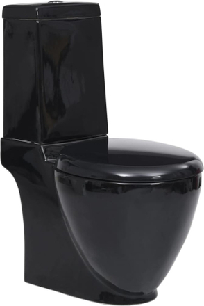 vidaXL Keramisk toalettstol rund vattenutlopp i botten svart