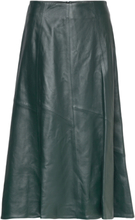 Flared Leather Midi Skirt Knælang Nederdel Green IVY OAK