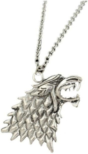 CW07426-Game of Thrones House of Stark Saying Wolf Hängsmycke Halsband Dark Horse Sigil - i presentförpackning