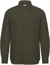 "Regular Fit Melangé Flannel Shirt - Tops Shirts Casual Green Knowledge Cotton Apparel"