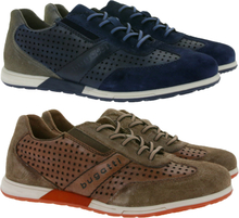 bugatti Herren Echtleder-Sneaker mit Premium Hand Finish Schnür-Schuhe 331-A7M01-2121 Blau oder Braun