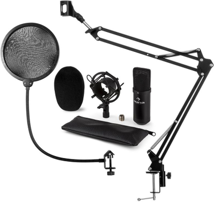 CM001B Mikrofon-Set V4 Kondensatormikrofon Mikrofonarm POP-Skydd Svart