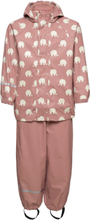 Rainwear Set Elephant Aop - Pu Outerwear Rainwear Rainwear Sets Pink CeLaVi