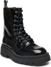 Biakwamie Laced Up Boot Nappa Lak Shoes Boots Ankle Boots Laced Boots Black Bianco