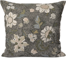 "C/C 50X50 Black Flower Linen Home Textiles Cushions & Blankets Cushion Covers Black Ceannis"