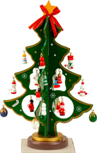 Klein decoratie kerstboompje - groen - met hangers - H25 cm - hout