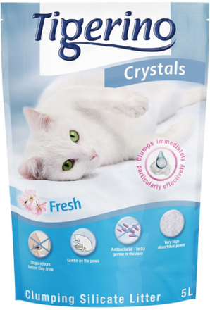 Tigerino Crystals klumpende Katzenstreu - Fresh / Babypuderduft - passende Streuschaufel