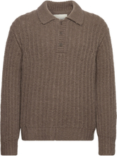 Curly Wool Rib Polo Tops Knitwear Long Sleeve Knitted Polos Brown GANT