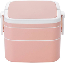 2 PCS Double-Layer Portable Microwave Oven Can Heat Lunch Box With Lid, Style： Square(Pink)
