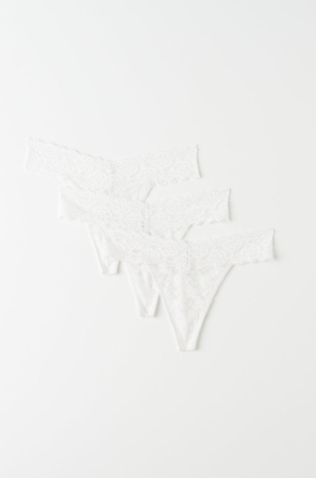 Gina Tricot - 3-pack lace string - Truser - White - XS - Female