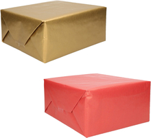 Trendoz pakket van 4x rollen Kraft inpakpapier/kaftpapier rood en goud 200 x 70 cm