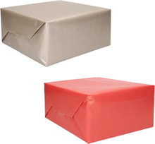 Trendoz pakket van 4x rollen Kraft inpakpapier/kaftpapier rood en zilver 200 x 70 cm