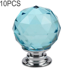 10 PCS 30mm K9 Plated Transparent Glass Crystal Spherical Single Hole Drawer Handle(Lake Blue)