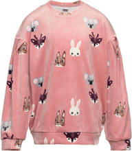 Sweater Velour Aop Animal Face Tops Sweatshirts & Hoodies Sweatshirts Pink Lindex